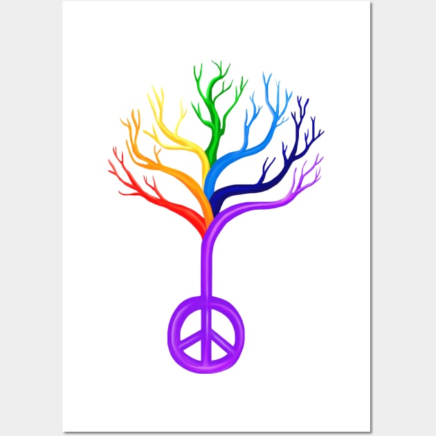 Rainbow Peace sign Tree Wall Art by Art by Deborah Camp